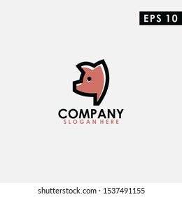 Pig With Line Logo Design. Pig Logo With Line Template. Modern Design. Flat Logo. Vector Illustration
