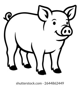 pig linear illustration cartoon vector. Children coloring pages, icon, swine. Farm in the village domestic animals