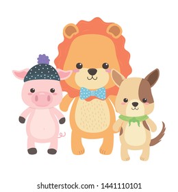 Pig lion and dog cartoon design