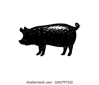 Pig Livestock Drawing Symbol Animal Silhouette Logo Vector