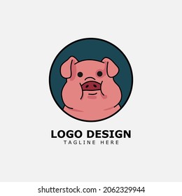 Pig Logo Cartoon Character. Happy smiling little baby cartoon pig in round frame. Vector logo illustration