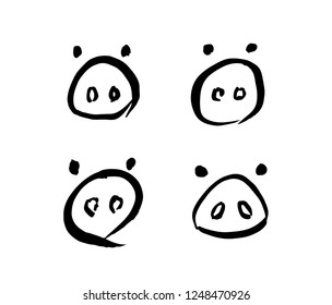 Pig logo. Cartoon pig's nose with eyes. Set of four pigs' noses. Ink drawing. Stock vector illustration.