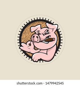 pig logo design cigarete art vector awesome