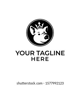 pig logo design with crown