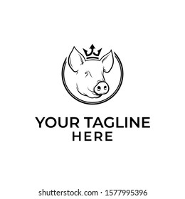 pig logo design with crown