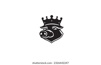 pig logo design with crown black simple flat icon on white background