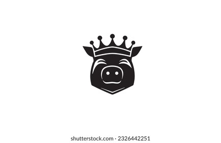 pig logo design with crown black simple flat icon on white background