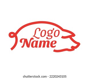 Pig logo design. Minimalist pig symbol line style. Livestock logo concept, farm animal sign. Suitable for fresh meat premium quality pork healthy eating, natural farm and organic agricultural products