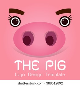Pig logo design on pink background vector illustration