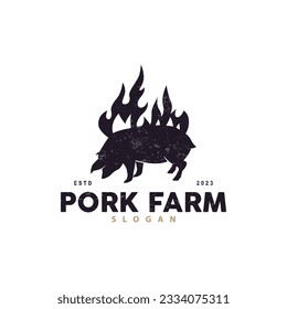 Schweinefleisch Logo, GrillSchweinekoteletts, einfache rustikale Stempel, Viehbestand-Vektorgrafik, Grillgrill Emblem-Badge Vintage Design Inspiration