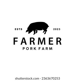 Logotipo de cerdo, cerdo a la parrilla, sello rústico sencillo, vector de ganado, inspiración de diseño de parrilladas barbacoa