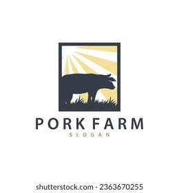 Schweinefleisch-Logo, Rustikale Schweinekoteletts, Viehbestand-Vektorgrafik, BBQ Barbecue Vintage Design-Inspiration