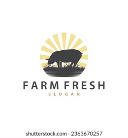 Pig Logo, Grilled Pork Pig Simple Rustic Stamp, Livestock Cattle Vector, BBQ Barbecue Vintage Design Inspiration