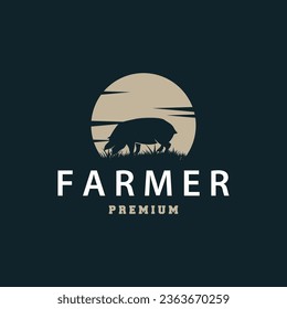 Pig Logo, Grilled Pork Pig Simple Rustic Stamp, Livestock Cattle Vector, BBQ Barbecue Vintage Design Inspiration