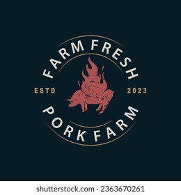 Logotipo de cerdo, cerdo a la parrilla, sello rústico sencillo, vector de ganado, inspiración de diseño de parrilladas barbacoa