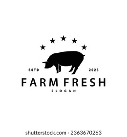 Logotipo de cerdo, cerdo a la parrilla, sello rústico sencillo, vector de ganado, inspiración de diseño de parrilladas barbacoa