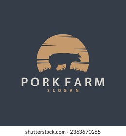 Pig Logo, Grilled Pork Pig Simple Rustic Stamp, Livestock Cattle Vector, BBQ Barbecue Vintage Design Inspiration