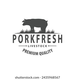 Pig logo grilled pork pig simple rustic stamp vector emblem livestock barbecue BBQ vintage design inspiration
