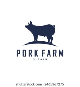 Pig logo grilled pork pig simple rustic stamp vector emblem livestock barbecue BBQ vintage design inspiration