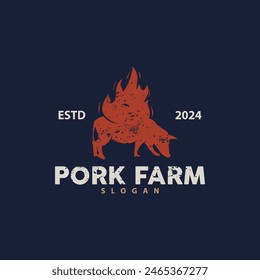 Schweinelogo gegrilltes Schweinefleisch Einfache rustikale Stempel Vektorgrafik Emblem Vieh Grill BBQ Vintage Design Inspiration