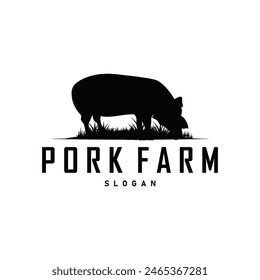 Pig logo grilled pork pig simple rustic stamp vector emblem livestock barbecue BBQ vintage design inspiration