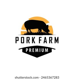 Pig logo grilled pork pig simple rustic stamp vector emblem livestock barbecue BBQ vintage design inspiration