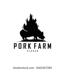 Pig logo grilled pork pig simple rustic stamp vector emblem livestock barbecue BBQ vintage design inspiration