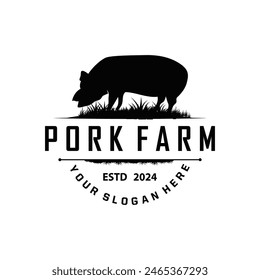 Pig logo grilled pork pig simple rustic stamp vector emblem livestock barbecue BBQ vintage design inspiration