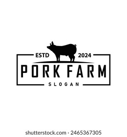 Pig logo grilled pork pig simple rustic stamp vector emblem livestock barbecue BBQ vintage design inspiration
