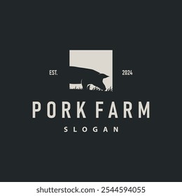 Pig logo grilled pork pig simple rustic stamp vector emblem livestock barbecue BBQ vintage design inspiration