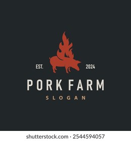Pig logo grilled pork pig simple rustic stamp vector emblem livestock barbecue BBQ vintage design inspiration
