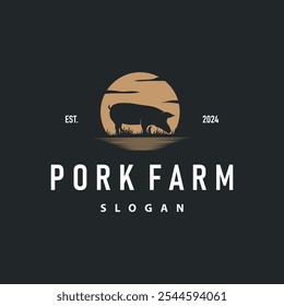 Pig logo grilled pork pig simple rustic stamp vector emblem livestock barbecue BBQ vintage design inspiration