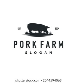 Pig logo grilled pork pig simple rustic stamp vector emblem livestock barbecue BBQ vintage design inspiration