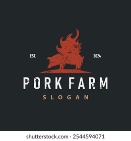Pig logo grilled pork pig simple rustic stamp vector emblem livestock barbecue BBQ vintage design inspiration