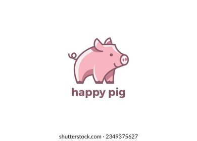 Pig Logo Happy Friendly Funny Design Vector.
Farm Animal Logotype concept icon.