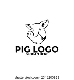 Pig logo icon design template vector,Pork Pig line art logo design