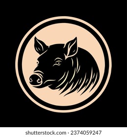 pig logo illustration design in a circle on a black background