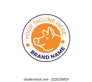 Pig logo line style, organic farm concept badge logo icon. Livestock logo, farm animal sign. Suitable for fresh meat premium quality pork healthy eating natural farm and organic agricultural products.