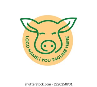 Pig logo line style, organic farm concept badge logo icon. Livestock logo, farm animal sign. Suitable for fresh meat premium quality pork healthy eating natural farm and organic agricultural products.