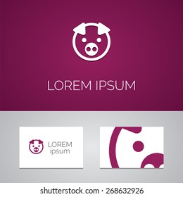 pig logo template icon design elements with business card  