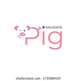Pig logo template, Sausage logotype, Pork vector template, Butchery logo design, Happy pig