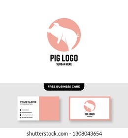 Pig Logo Vector Template, Free Business Card Mockup