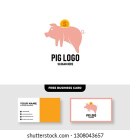 Pig Logo Vector Template, Free Business Card Mockup