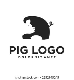 Pig looking back logo Design Silhouette 