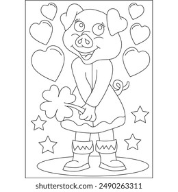 pig love and affection theme coloring book page for kids or grown adults coloring book mindful relaxation activity