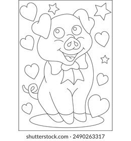 pig love and affection theme coloring book page for kids or grown adults coloring book mindful relaxation activity