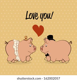 pig love design over dotted background vector illustration