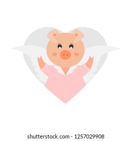 Pig in love in the heart. Cute childish vector illustration. 

