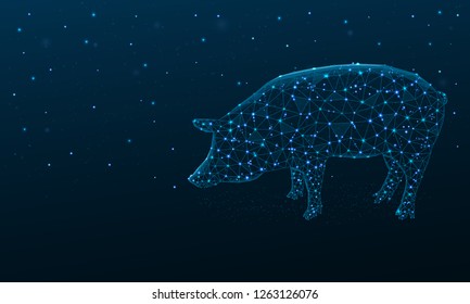 Pig Low Poly Design, Animal In Polygonal Style, Symbol Of Year 2019 Vector Illustration On Blue Background