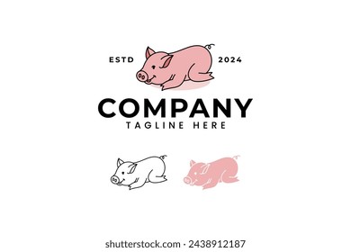 the pig is lying down logo design for animal food farm restaurant company business